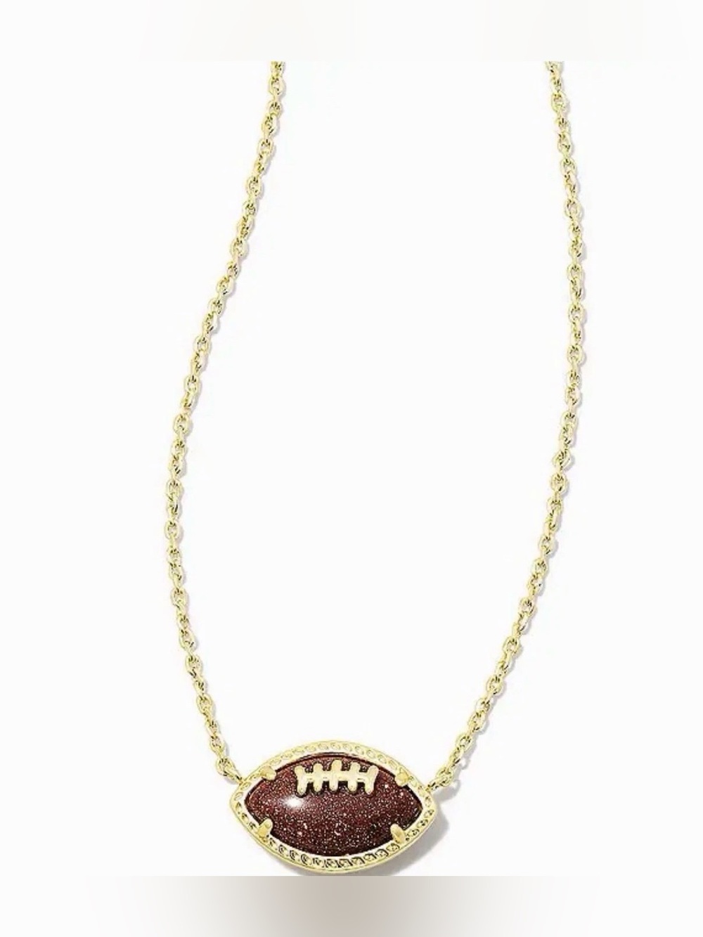 KS Gold Plated Brown Goldstone Football Charm Pendant Necklace, Rope Chain